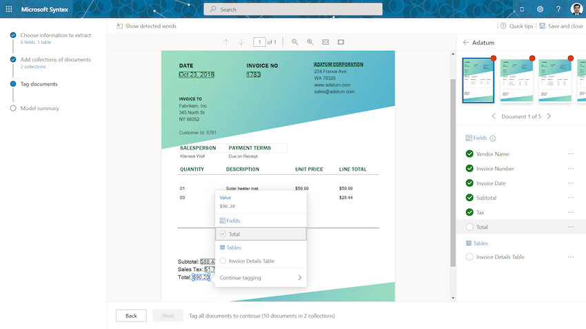 Process Structured Documents with Microsoft Syntex