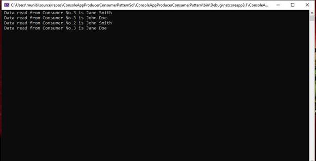 Producer Consumer Pattern output