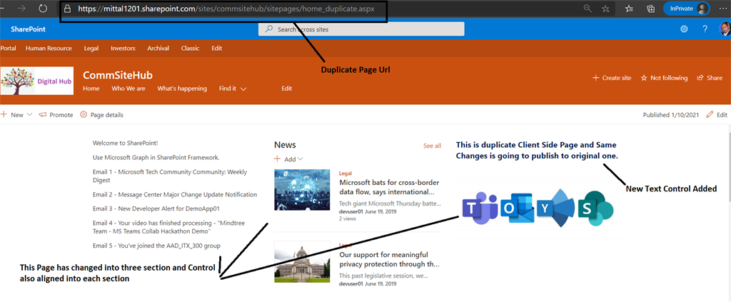 Publish Duplicate Client Side Page Changes To Original Page Within Same SPO Site Pages Library