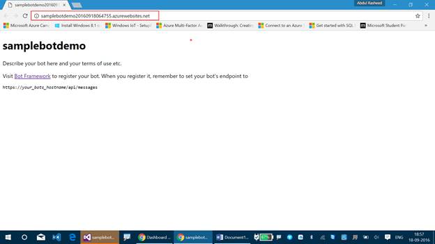 created the Bot Application 