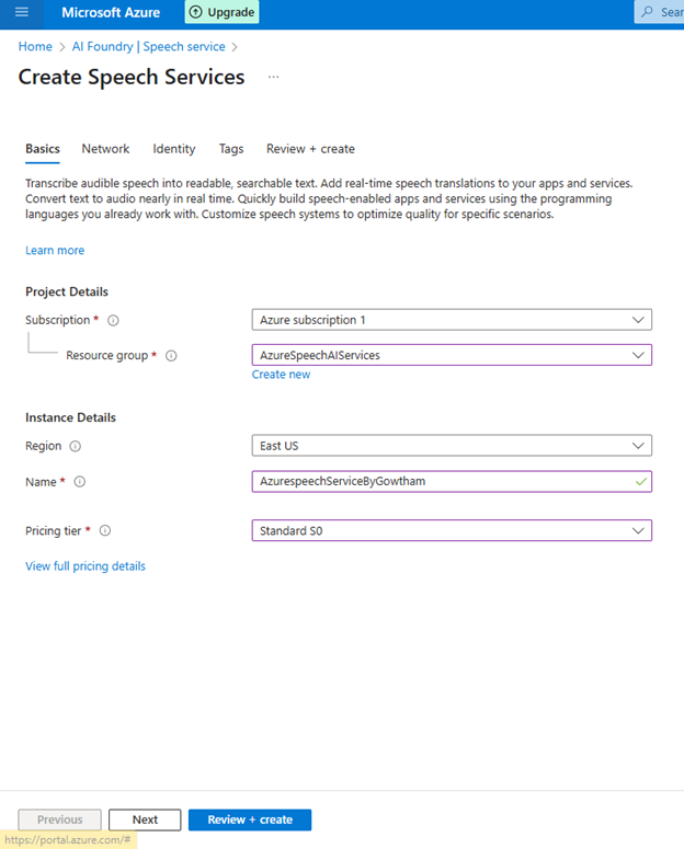 Create Speech Service