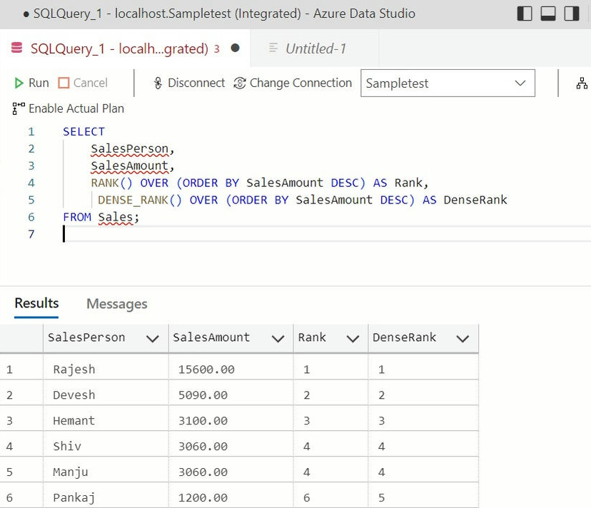Rank Functions in SQL server