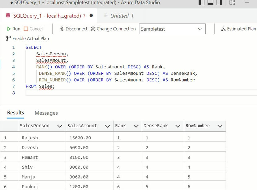 Rank Functions in SQL server