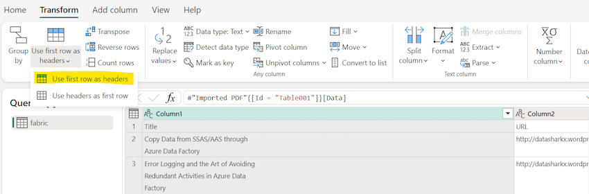 Read and Import Data from PDF File using MSFT Fabric