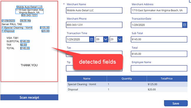 Receipt Processing Using AI Builder In PowerApps