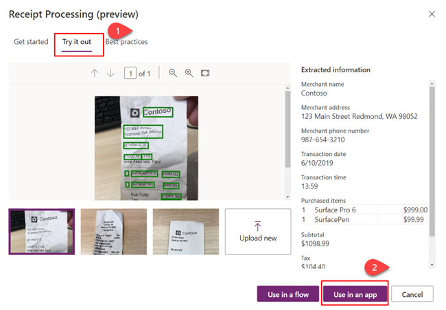 Receipt Processing Using AI Builder In PowerApps