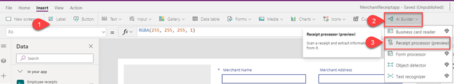 Receipt Processing Using AI Builder In PowerApps