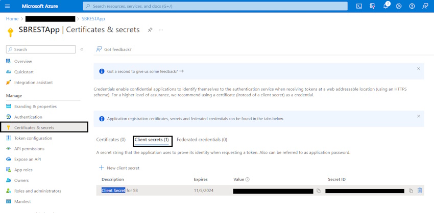 Certificates and client secrets