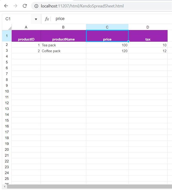 Remote DataBinding In Kendo SpreadSheet