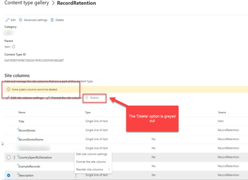 System columns screen