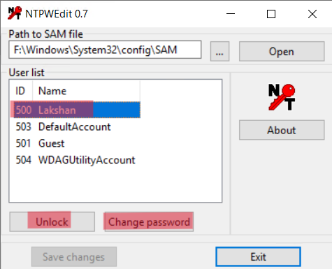 Change password here