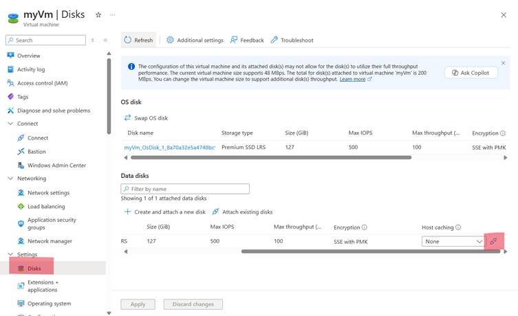 Detach disk from second VM