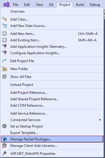 Go To Manage NuGet Packages option