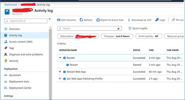 Restart Azure Web App Using Azure Logic App