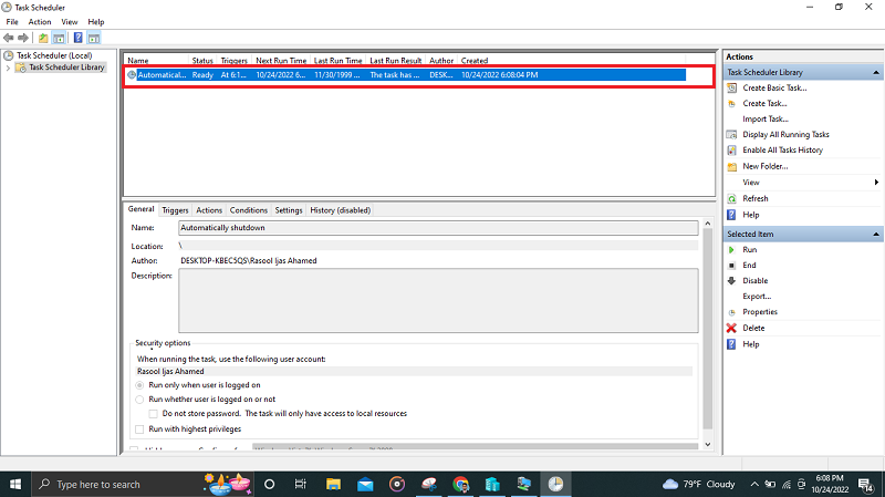 Schedule Automatic Shut Down Windows 10