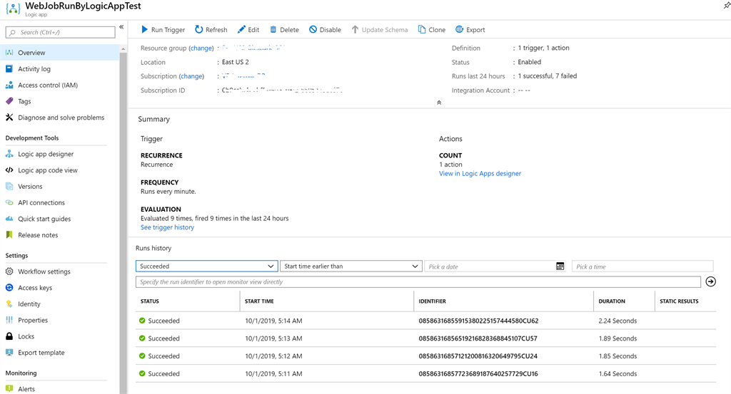 Logic App Run History