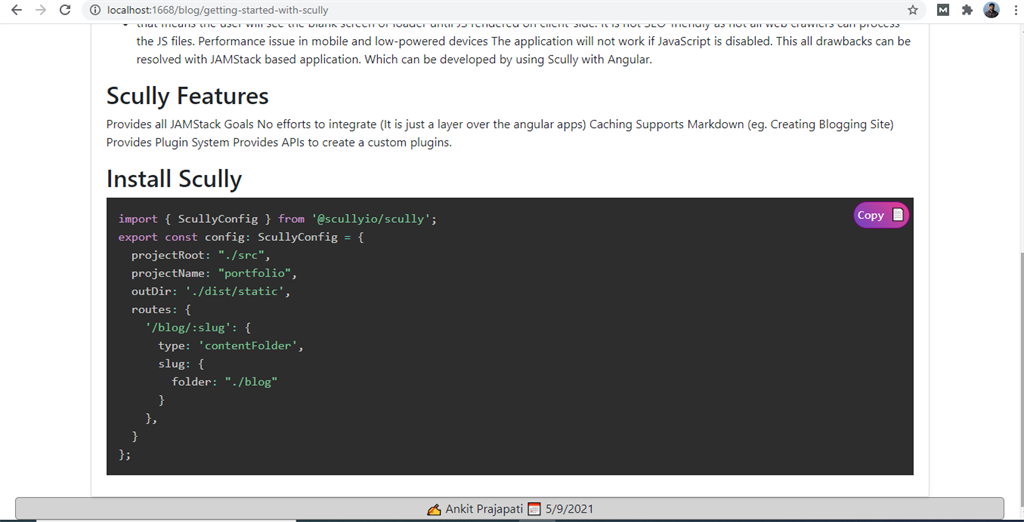 Scully footer plugin output
