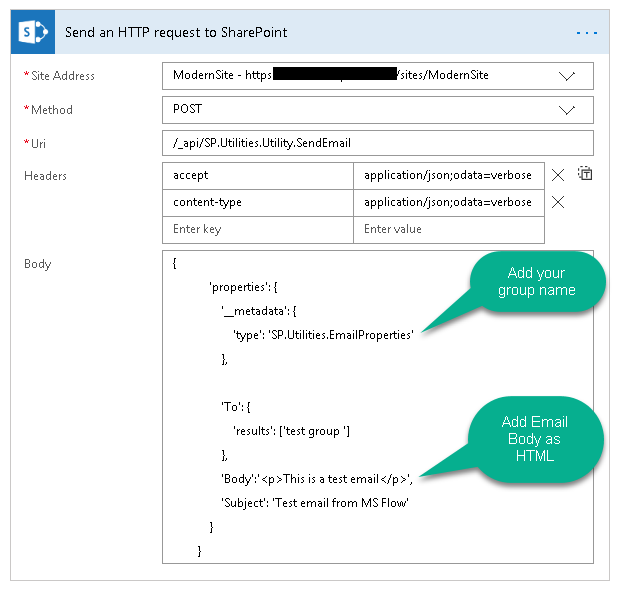 Send email to SharePoint groups from MS Flow