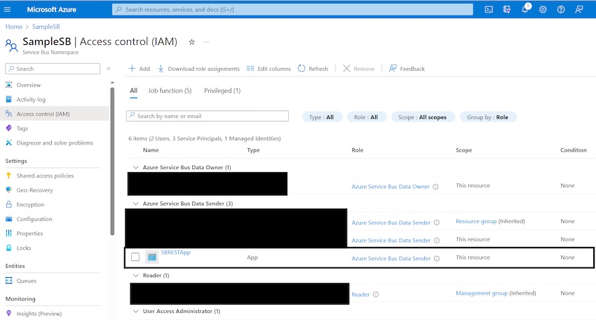 Configure Permissions to Service Bus