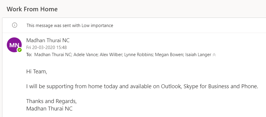 Send WFH Intimation To Colleagues