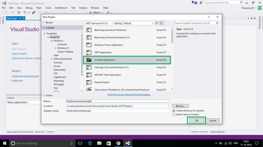 Sending Notification From A Console Application Using Notification Hubs