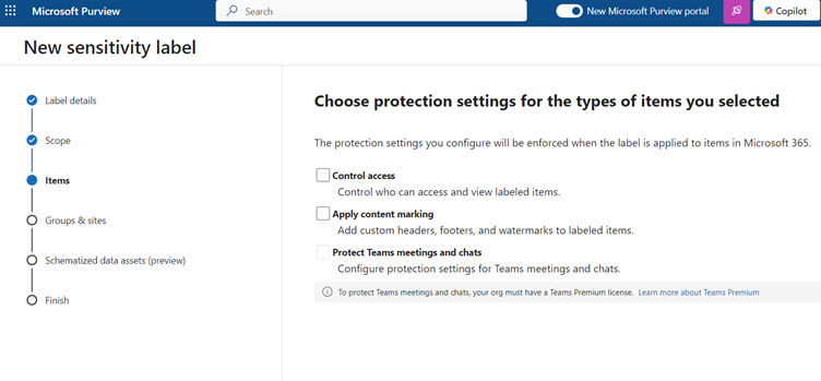 Choose protection settings