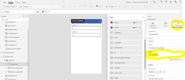 variable in the Update column