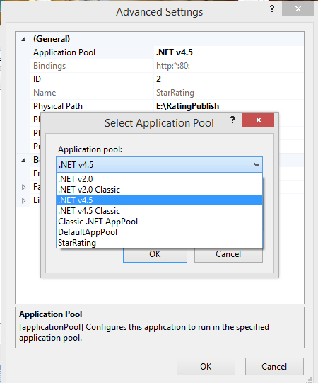 Application pool setting