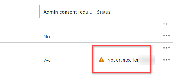 API Permissions - Status Warning