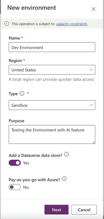 Create new environment