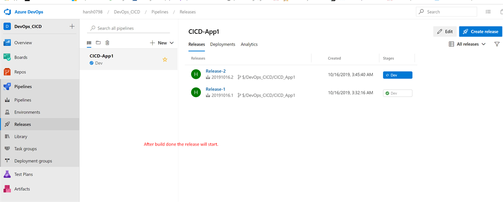 After build completed the Release as created