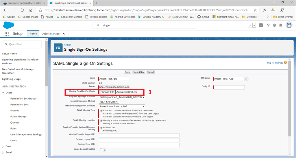 Setup Single Sign-On Feature For Salesforce Users