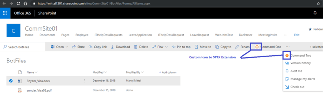 SharePoint Framework (SPFX) Extension - Add Custom Icon To List View Command Set