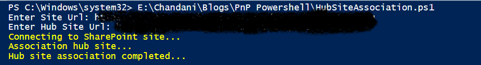 Output - Hub site association