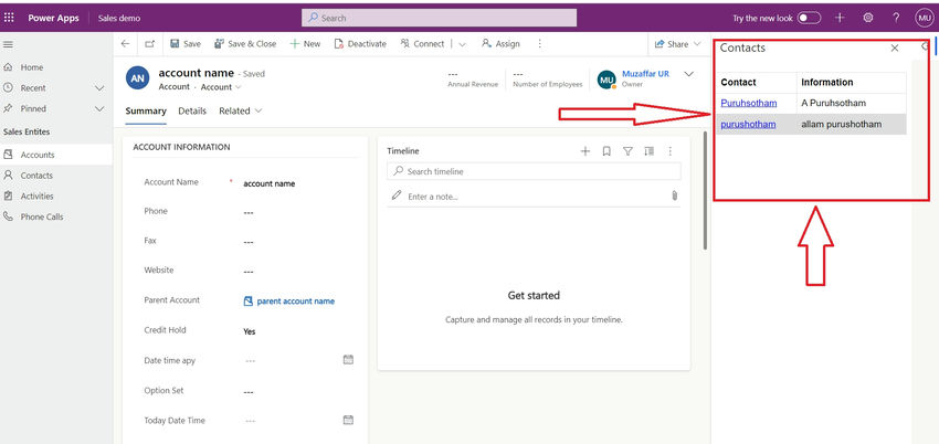 Show Dynamics 365 Account Contacts in Side Panel HTML Table