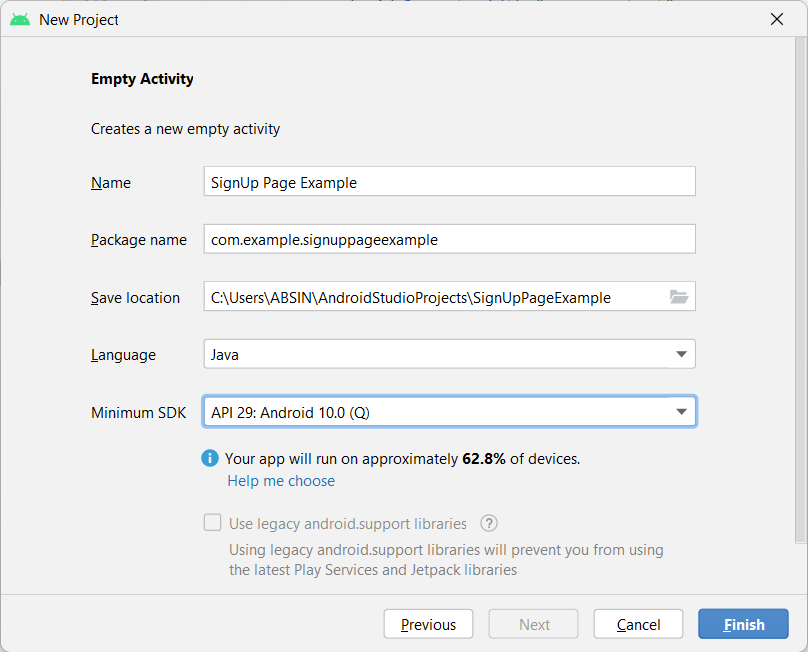 SignUp Page Using Material Design In Android
