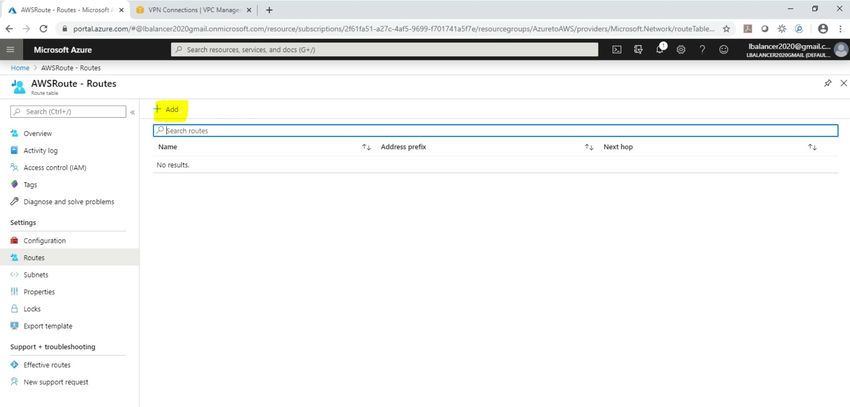 “Routes”, Click “Add”