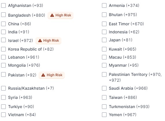 Select the countries