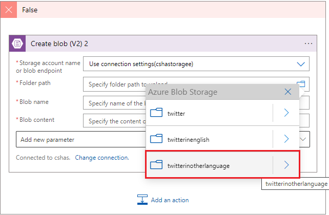 Split and Store the different language tweets in blob storage Using Azure Logic App