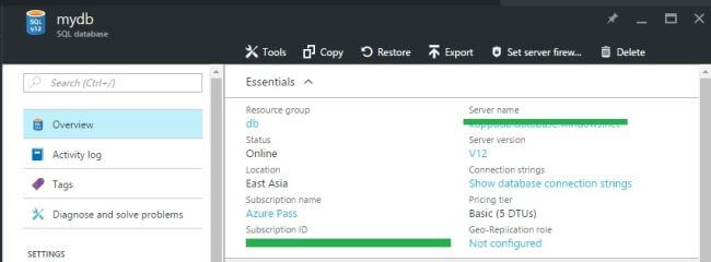 New Azure SQL Database