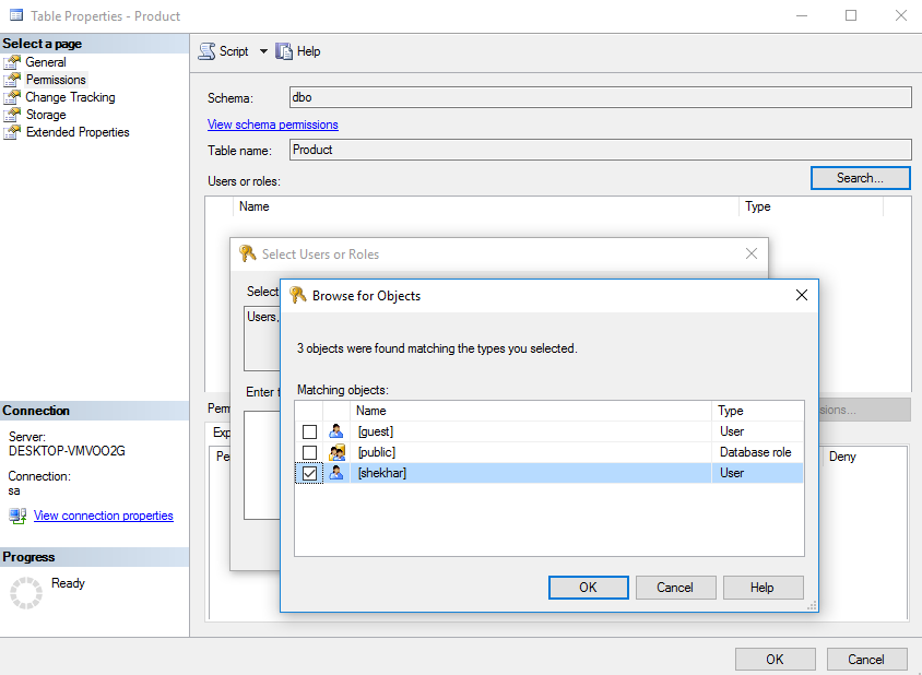 grant view procedure sql server