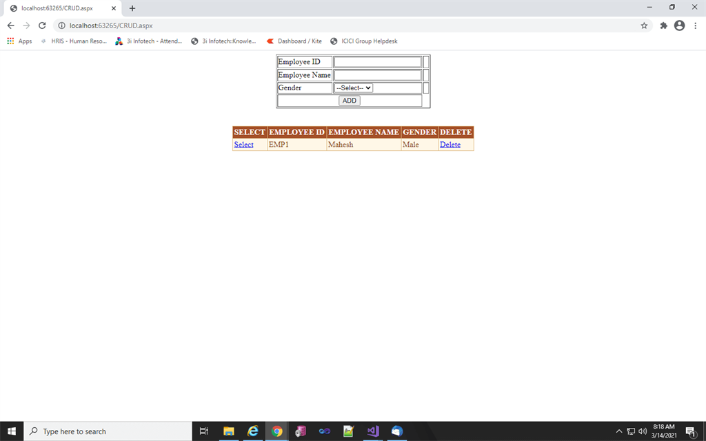 Static CRUD Operation In C#