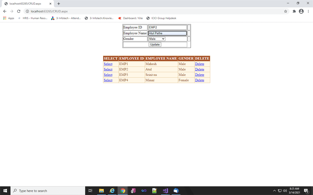 Static CRUD Operation In C#