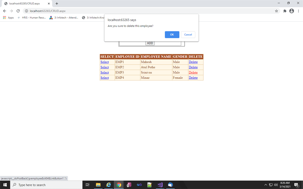 Static CRUD Operation In C#