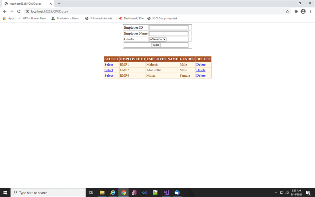 Static CRUD Operation In C#
