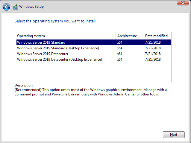 windows server standard 2019