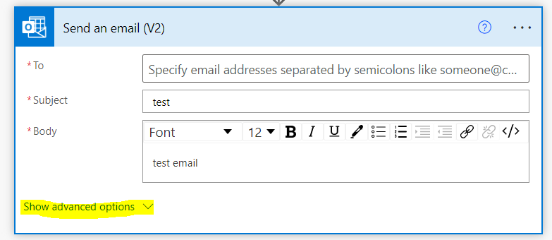Show advance options