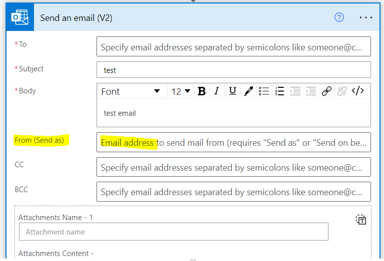 change email sender address in power automate