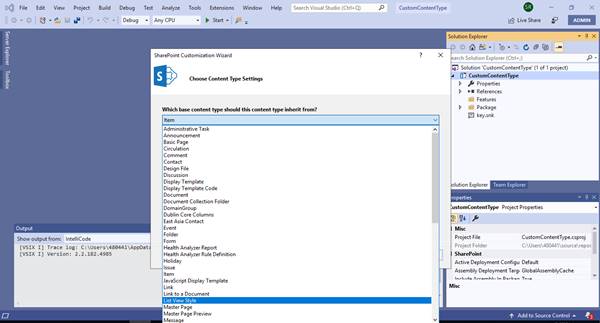Steps To Create Content Type Using Visual Studio