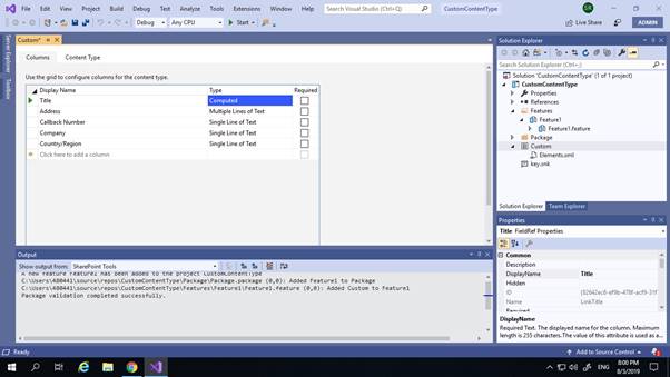 Steps To Create Content Type Using Visual Studio